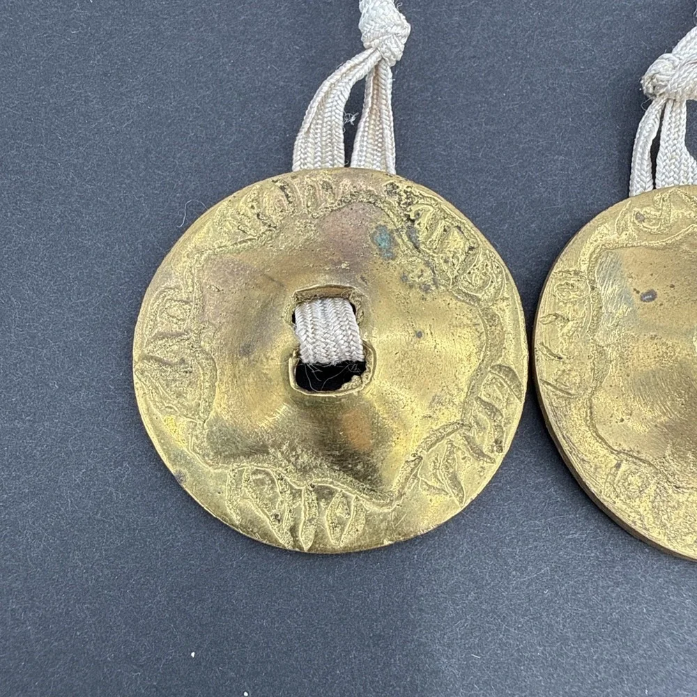 Vintage Brass Finger Cymbals Belly Dancing Musical Instruments Set of 4 Ornate‎